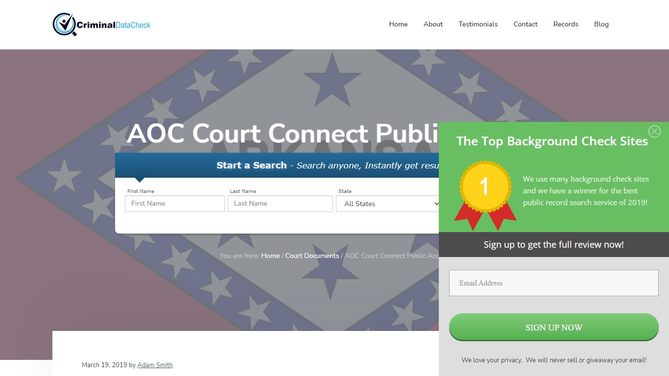 AOC Court Connect Public Access - Criminal Data Check